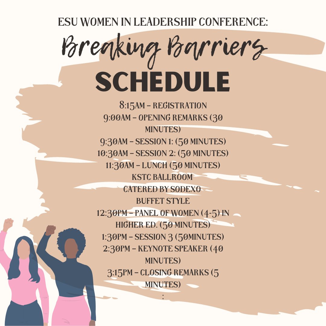 ESUHonors's tweet photo. BREAKING BARRIERS!👀 Join us for the first ESU Women in Leadership Conference on March 26th! https://t.co/s41ok3Z7DD