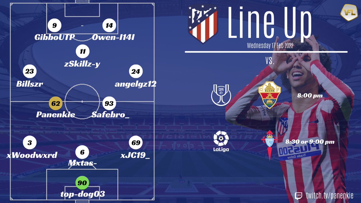 VFL_EvertonS57's tweet photo. Its Cup night @TheVFL_ 

Here is our lineup for tonight!

🆚 @VFLElche_S50 
🏆 Copa del Rey

+ a rescheduled league game 
🆚 Celta de Vigo

Goodluck to our opponents 🤝
📺 https://t.co/dd1rogKhxv https://t.co/HP7ym9MP1O