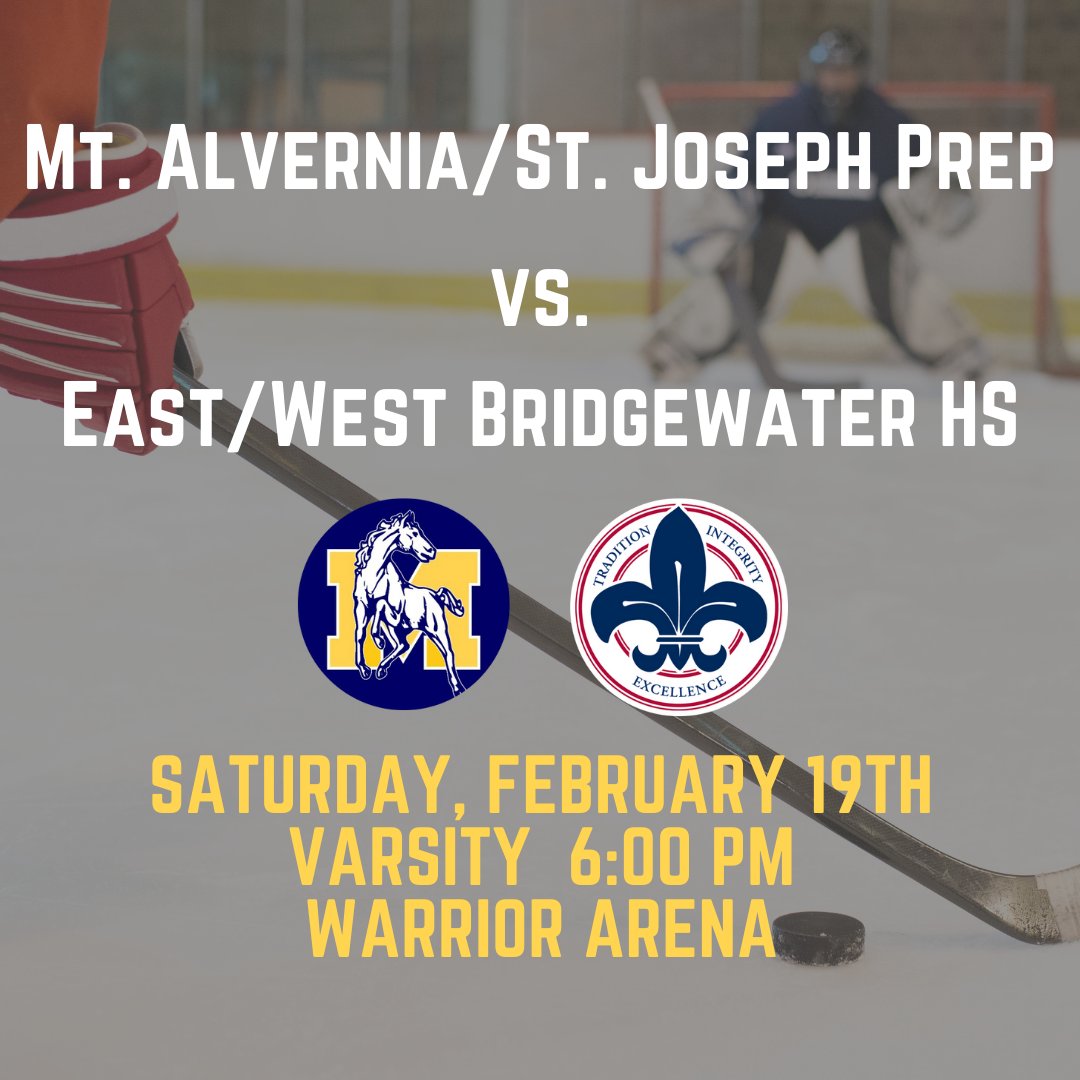 mountalverniahs's tweet photo. #MAHS/@SJPBostonSports Varsity Ice hockey are hosting @EBSUPER1/@WBMSHS today at Warrior Arena. Face off at 6:00 pm. See you there!
@MIAA033 #RollPhoenix #GoMustangs #IceHockey #Varsity #MAHS #MountAlverniaHighSchool #SJP #SaintJosephPrep https://t.co/dGKSbaUbfX