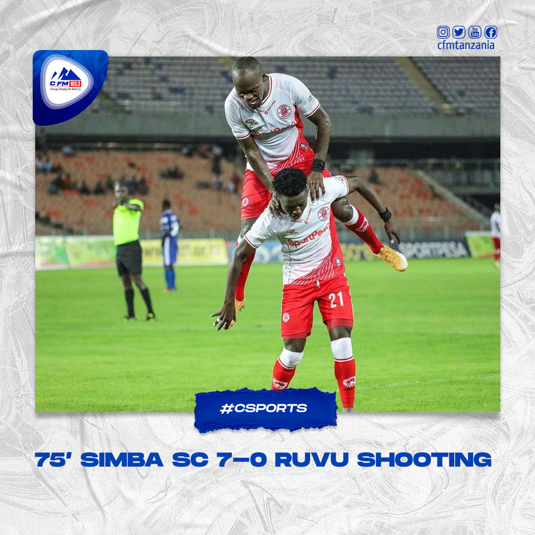 Cfmtanzania's tweet photo. #CFMUPDATE: Dk 75โ SIMBA SC 7 โ 0 RUVU SHOOTING
Subscribe YouTube: CFM-Tanzania
Follow Twitter @Cfmtanzania
Like us Facebook @cfmtanzania
Listening LIVE โ https://t.co/IkQ7Ddb27u
.
.
.
#FREESHH
#TwendeTwendeTu
#NjeYaBox https://t.co/mkwx4OFqFy