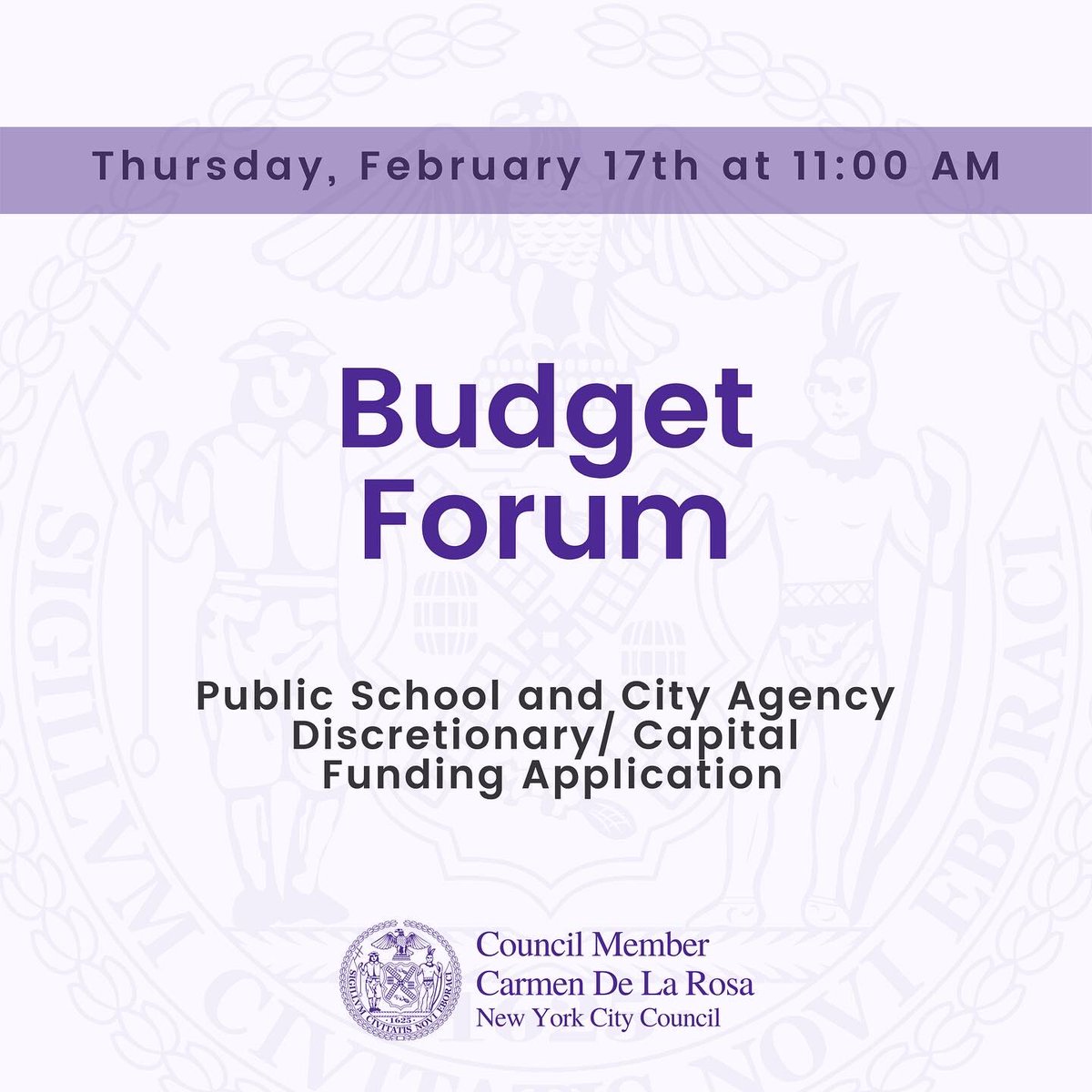 CnDelarosa's tweet photo. If you haven’t already, please RSVP for our Budget Forum tomorrow morning, Thursday 17th at 11am! https://t.co/mZ20VS2dop https://t.co/t9F13DSHBN