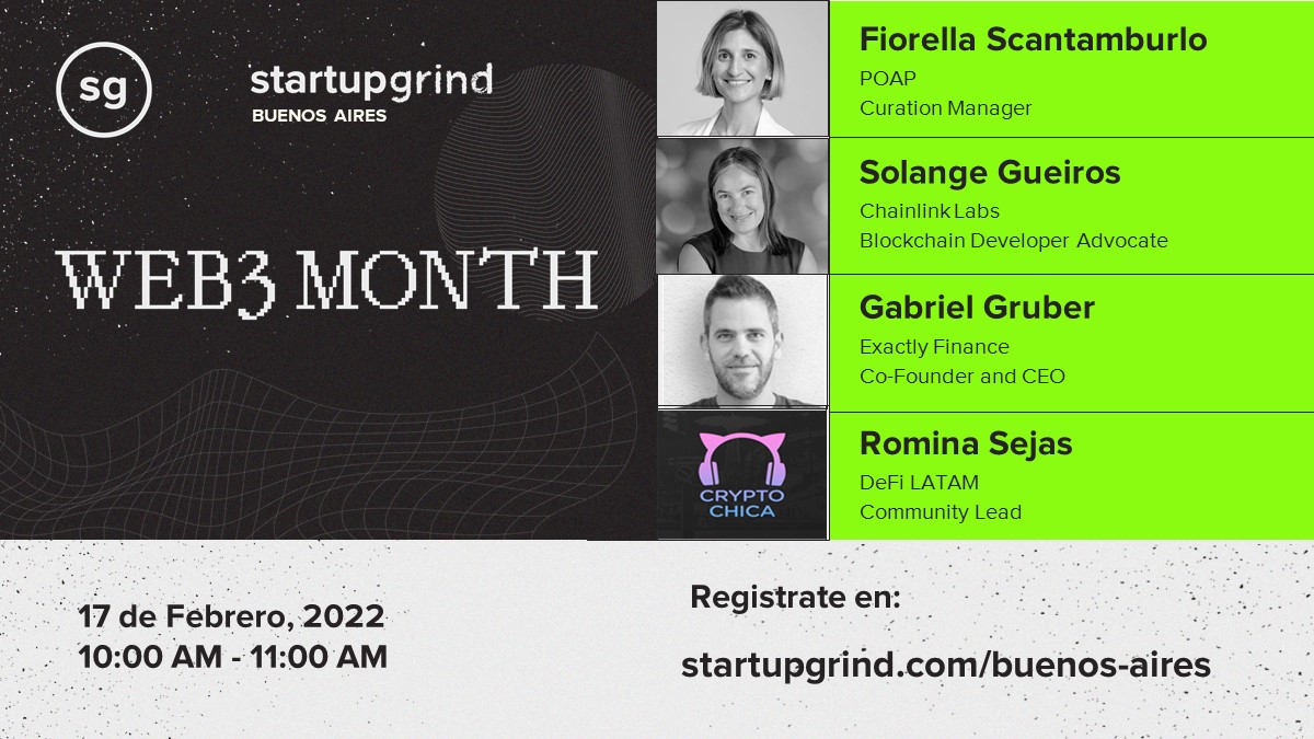 StartupGrindBA's tweet photo. ¡Echa un vistazo a nuestra speakers line up de Web3 LATAM Summit! 🙌
Este 17 de febrero explora qué es #web3, cómo está cambiando Internet y por qué debería interesarte junto a @GabrielGruber, @fiorescan, @solangegueiros y @cryptochica_arg
https://t.co/wvebATYcke
#SGWeb3Summit https://t.co/JVtasAHB6J