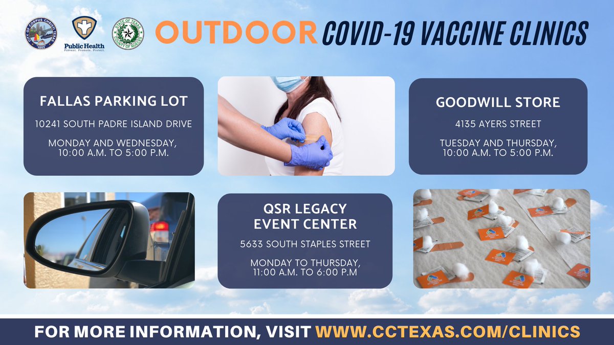 cityofcc's tweet photo. The Corpus Christi - Nueces County Public Health District @ccpublichealth has several COVID-19 vaccination clinics available for those 5 and up with parental consent. Boosters are available for 12 and up. To learn more, visit https://t.co/Y8CnnU6sAD. #CCstaysafe #NuecesKnows https://t.co/zssbk3XGqR
