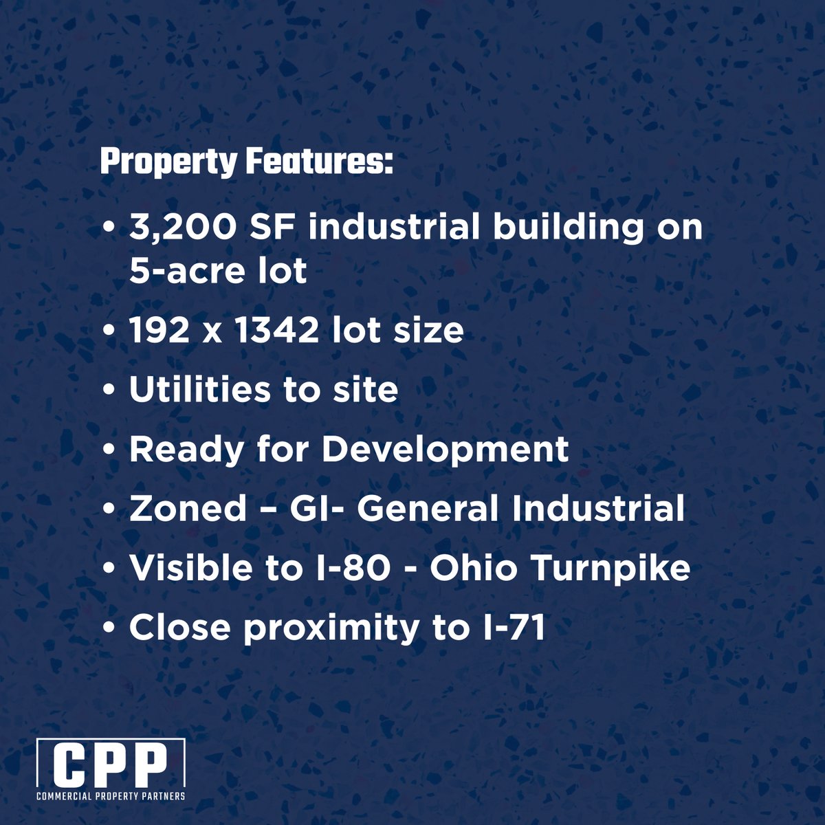 Commercial Property Partners is pleased to announce another successful Cleveland area closing. CPP represented the Seller in the sale of a 3,200 SF industrial building on a 5-acre lot located in North Royalton.
#commercialrealestatebroker #clevelandrealestate