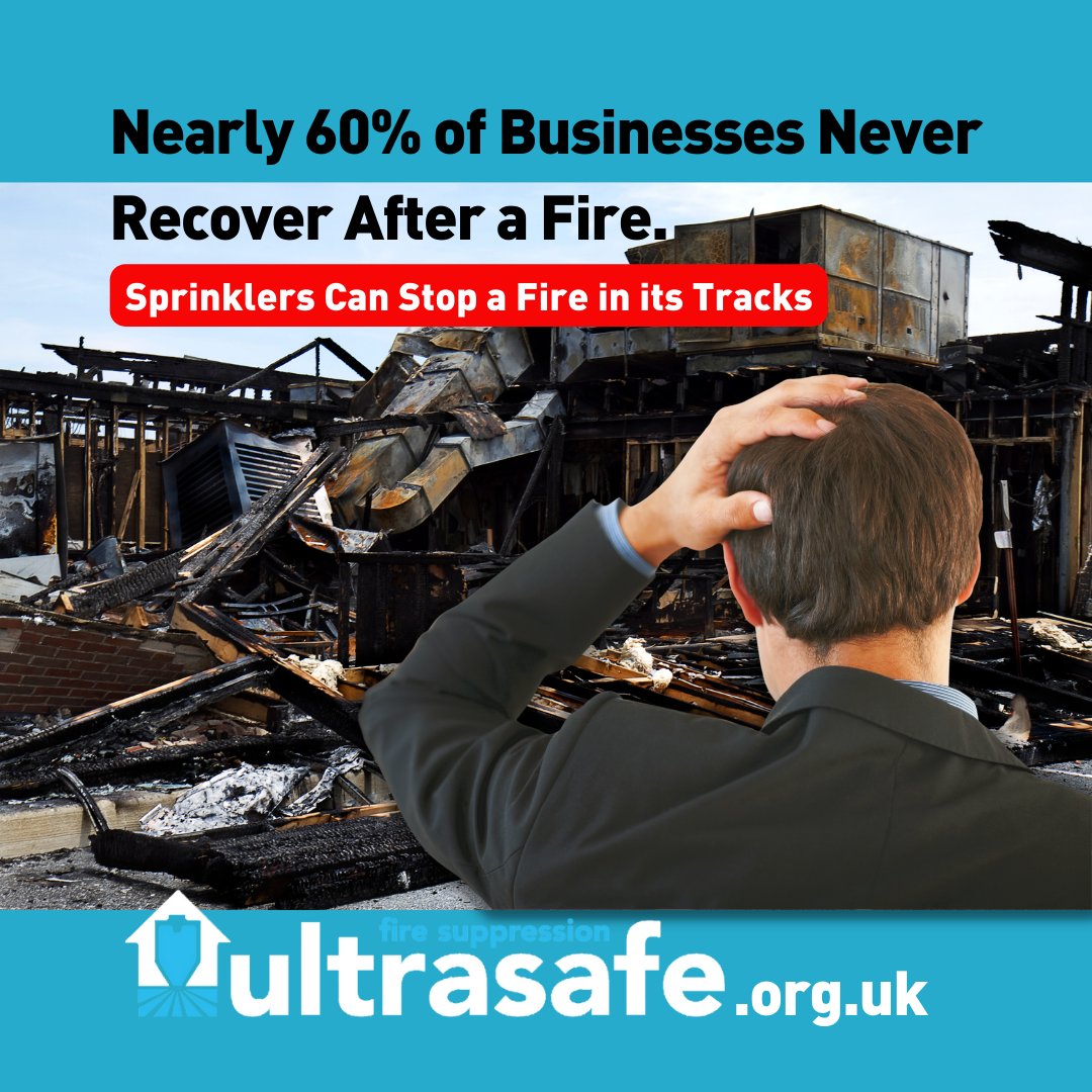 London Fire Brigade reports that “Nearly 60% of businesses never recover after a fire.”
A #FireSprinkler System can reduce that risk to almost zero.
https://t.co/2s49unHGE7 

Talk to #Ultrasafe about protecting your business premises
https://t.co/uSH0Fga0Pm
#FireProtection https://t.co/X4qAJl0xRn