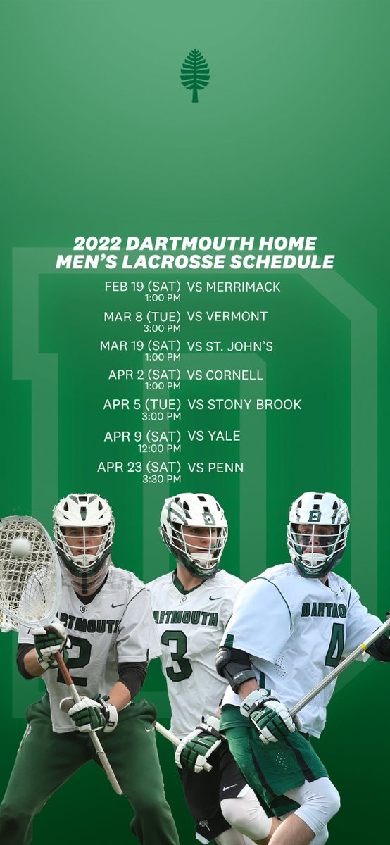 dartmouthsports's tweet photo. Lacrosse season is right around the corner 🥍!! Make sure you know when to come cheer on your Big Green by saving these Home Schedule Wallpaper's to your 📱

#TheWoods🌲| #GoBigGreen | #LaxSeason https://t.co/sYXP0u1CJe