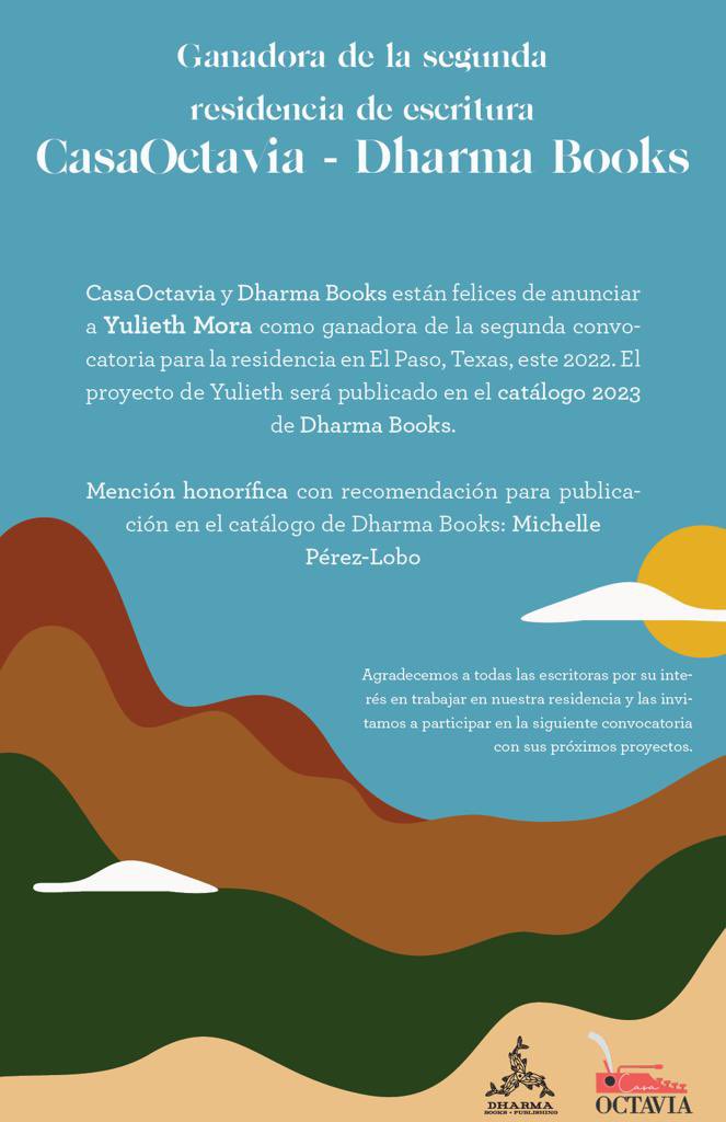 CasaOctavia's tweet photo. Esta decisión no fue nada fácil pero helo aquí, la ganadora de la residencia es @yuliethmoraga y una mención a Michelle Perez-Lobo. Gracias a todas las participantes https://t.co/1ytiLw1Rkt