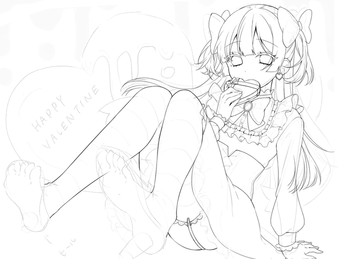 ご報告です バレンタインに間に合わなかったイラストをホワイトデーに向けて完成させようと線画作業を進めていましたが再びファイルを開くとレイヤーを結合した状態で保存してしまっており(pngで保存してた)完全に心が折れてしまったためこのイラストは正式に没にいたします ありがとうございました 