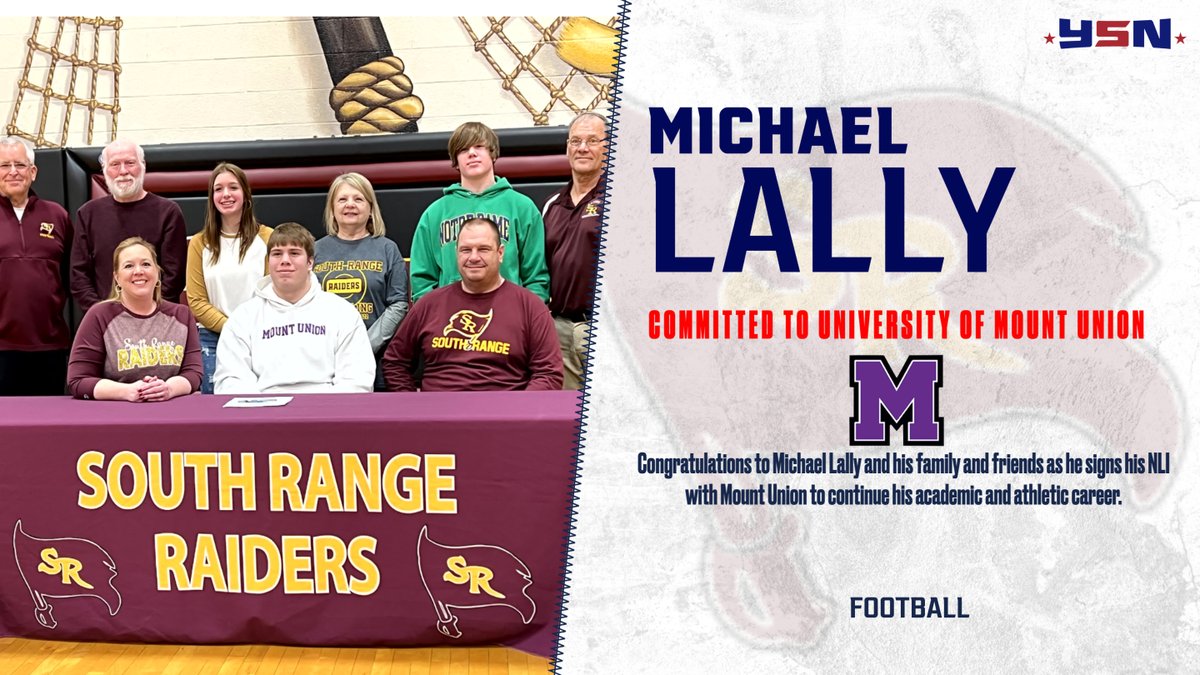 Congratulations to South Range's Michael Lally and his family and friends as he signs his NLI with Mount Union to continue his academic and athletic career.