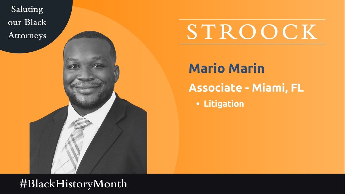 stroockERISA's tweet photo. We at #Stroock benefit daily from the diversity of our community, and we are heartened to highlight team members during #BlackHistoryMonth.

Partner Mario Marin focuses on #ERISA litigation with experience in representing #financialservices companies: https://t.co/Ydu42M9sds https://t.co/VIjSOkHEhZ