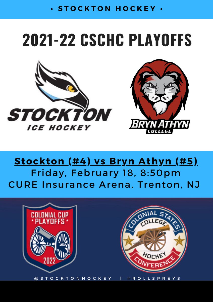 2021-22 CSCHC Playoffs this Friday!  $10 admission, masks required, and will be streamed on Facebook.  #rollspreys