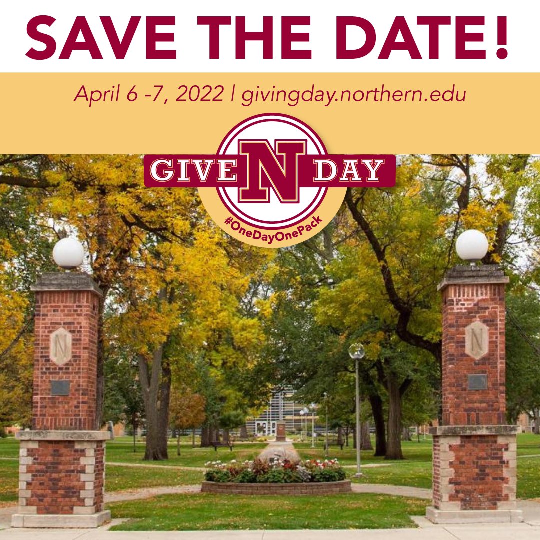 AlumniNSU's tweet photo. SAVE THE DATE!!!

Northern State University's second annual GiveNDay will be on April 6th. Join us in spreading the word! Let the countdown BEGIN! #OneDayOnePack

For more information, visit ➡ https://t.co/b3gY7xZNIQ https://t.co/iQb4Y0WISG