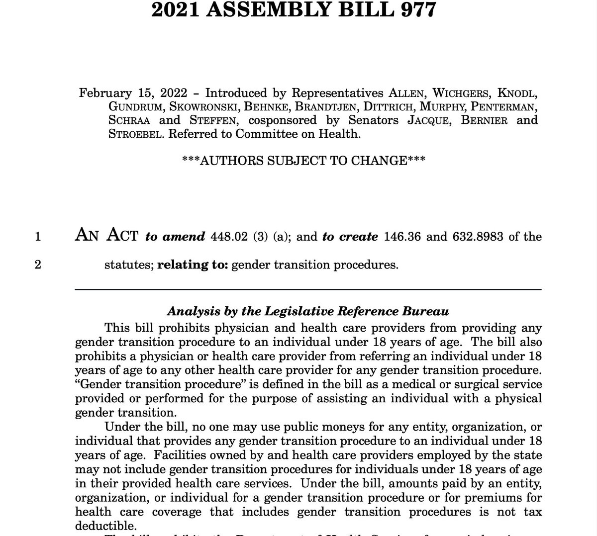 Wisconsin AB977 was just introduced, which would detransition all trans teenagers in Wisconsin and pull them from their trans healthcare, forcing them to go through the wrong puberty in front of their peers. It's horrible. Please contact your reps.