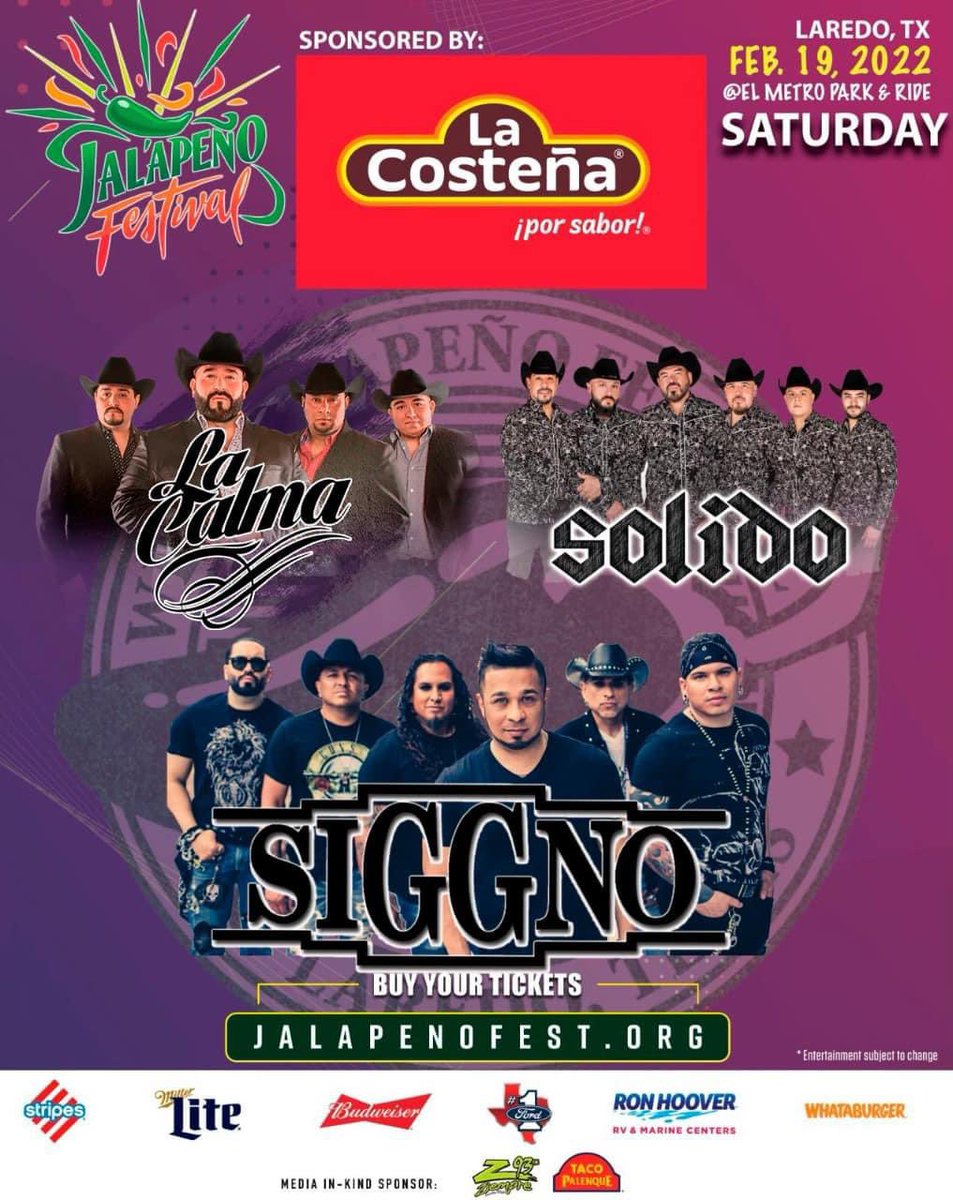leo_lacalma's tweet photo. Amigos de Laredo, TX y sus alrededores ya falta solo 3 días para compartir nuestra música con ustedes , nos vemos este sábado 19 de febrero en el WBCA Laredo Jalapeño Fest..Ahi los esperamos. #lacalma #blgmanagement #laredotx #CalmaNation #febrerofechas https://t.co/tFtVlIKgHv