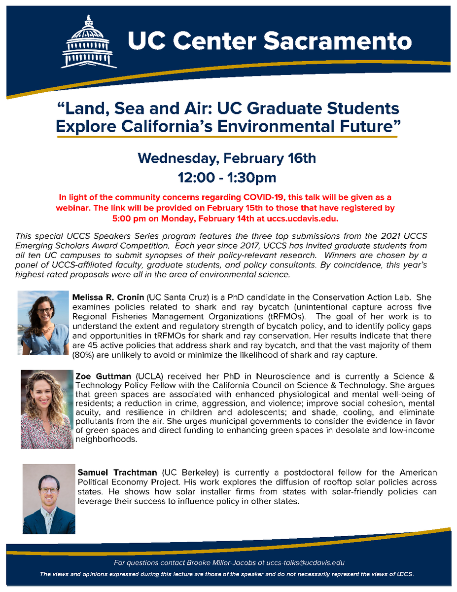 CCSTFellows's tweet photo. Cheering on @zoeguttman '22 today for her presentation at the @UCCenterSac 2021 Emerging Scholars Panel "Land, Sea and Air: UC Graduate Students Explore California’s Environmental Future" Attend Zoe's talk at Noon PST: https://t.co/R5jDMO2ubX https://t.co/JmNKKtiJXK