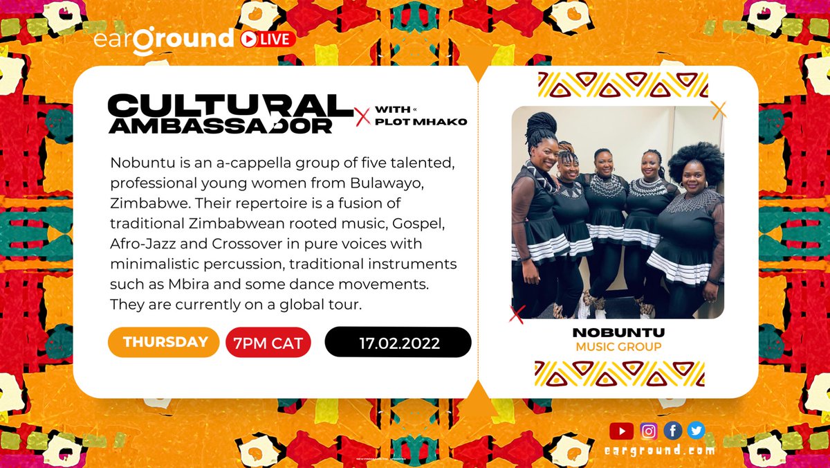eargroundtv's tweet photo. EXCLUSIVE | LIVE interview with the internationally renowned @nobuntumusic NOBUNTU tomorrow on earGROUND at 7pm CAT https://t.co/CT4zBs41EP