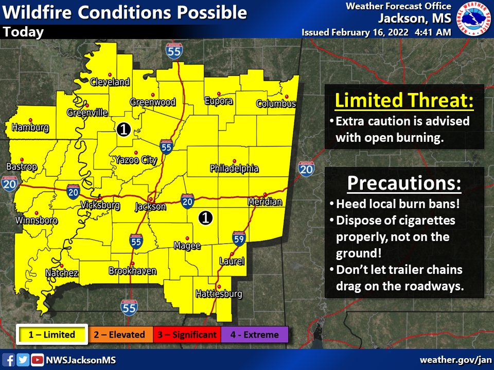 NWSJacksonMS's tweet image. Due to windy and dry ground conditions, wildfires remain a big concern today. Our radar is currently detecting smoke from a wildfire in northeast Rankin Co near the Pearl River. As of this morning, this wildfire was up to 1000 acres in size. Other wildfires are still ongoing.