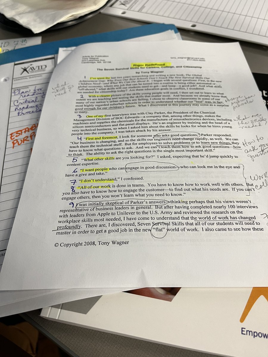 ceciliamewa's tweet photo. It is fun to do what your students get to do in the #Avid elective class #Markingthetext #preparingforaSocraticSeminar #analyzingthetext #Avidworkshop @BusseyAVID @AVIDjeanie @Bussey_Owlets https://t.co/egqOjGowgd