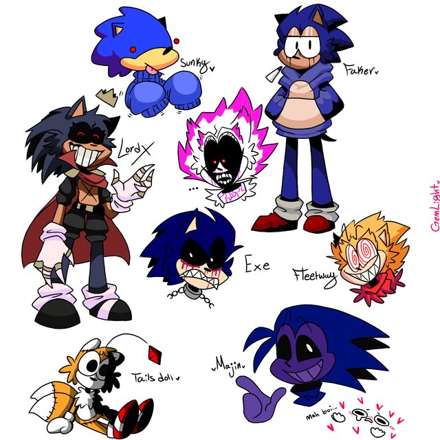 sonic.exe, lord x, faker sonic, majin and fleetway by AlyCatToons on  DeviantArt