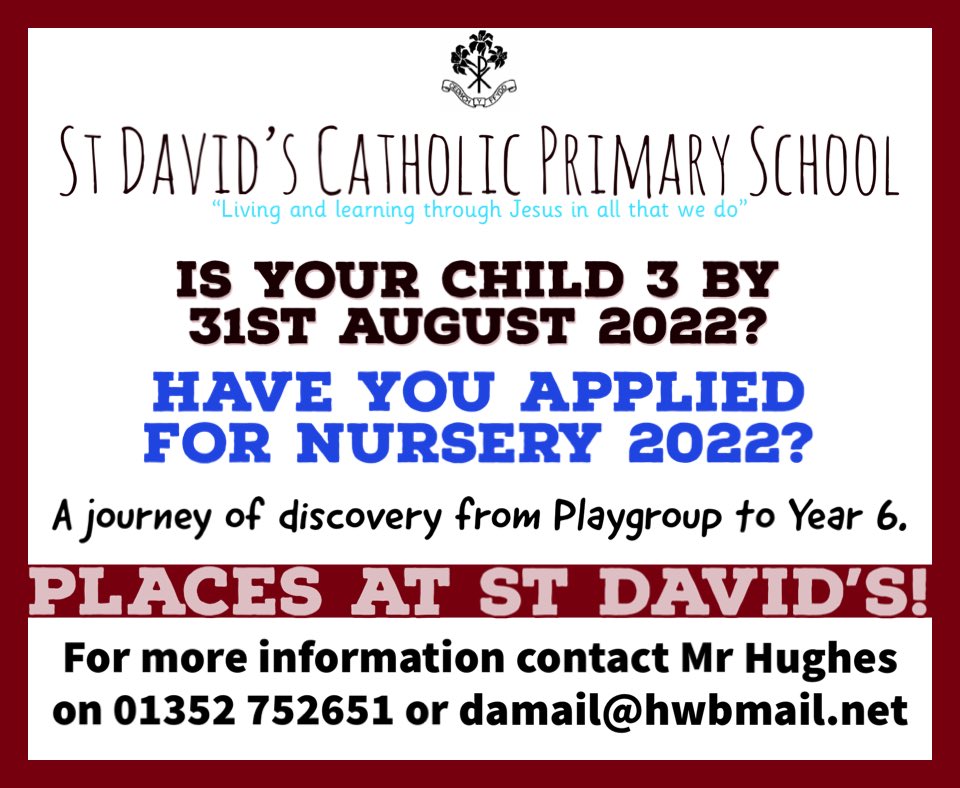 Have you applied for a place your child? Why not choose us here at St David’s. Contact school to arrange a visit #30hourchildcare #education #mold @moldtowncouncil