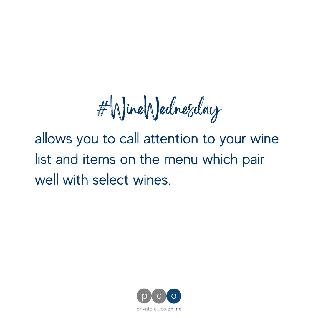 PrivateClubsOL's tweet photo. Use the hashtag #WineWednesday to share new wines on the wine list, a wine which pairs perfectly with the weekly special. Or do a Pop Up wine event with one of your vendors. Lots of opportunity to make the most of Wine Wednesdays! #privateclubs https://t.co/1jYl1jIoQ9