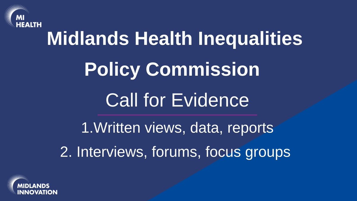 A hugely valuable first meeting yesterday with the Midlands Health Inequalities Policy Commission's Engagement Working Group

Thank you to everyone who took part!

Want to get involved? Sign up to join a Policy Forum
leicester.onlinesurveys.ac.uk/midlands-healt…

#MidlandsHealth #healthinequalities