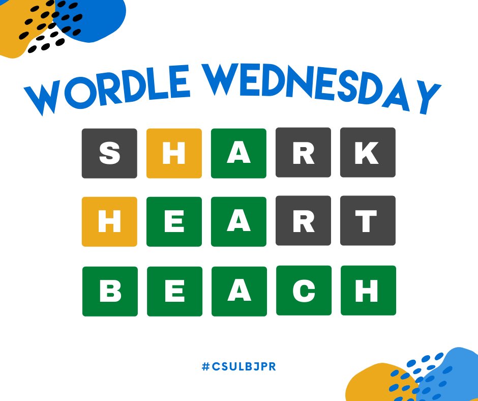 CSULBJPR's tweet photo. Not Wordle just Walter Pyramid
⬛️⬛️⬛️⬛️⬛️
⬛️⬛️🟦⬛️⬛️
⬛️🟦🟦🟦⬛️
🟦🟦🟦🟦🟦
⬛️⬛️⬛️⬛️⬛️
Have you taken a homework break and played Wordle yet? What's your streak? Let us know below! ⬇️
#CSULB #CSULBJPR #Wordle #HomeworkBreak #BrainGame #GoBeach https://t.co/MCyU5MT4J8
