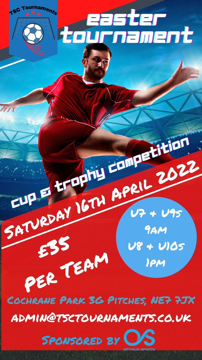 TSC/Optimum Sports Easter Tournament
To enter simply click the link below to book.
https://t.co/EZl4VGqhST https://t.co/8rHLAKxzWu