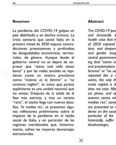 GPSmeriglio's tweet photo. En diciembre la revista #Humanitas de la @filount publicó el artículo que escribimos con @balsas_maria y @GiusM_Messina sobre el impacto de la #pandemia en el tejido social de #Italia y en particular del #Mezzogiorno.
Para acceder al artículo completo: https://t.co/UjirzVGA0W https://t.co/h5Npemse4p