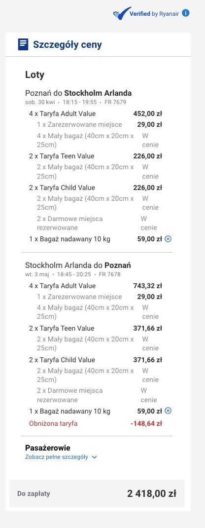 marekzPL's tweet photo. @Ryanair price went from 2418 to 12980 PLN in 2 minutes. How it's possible? Some kind of "special offer"? #ryanair https://t.co/v79jurY4fJ