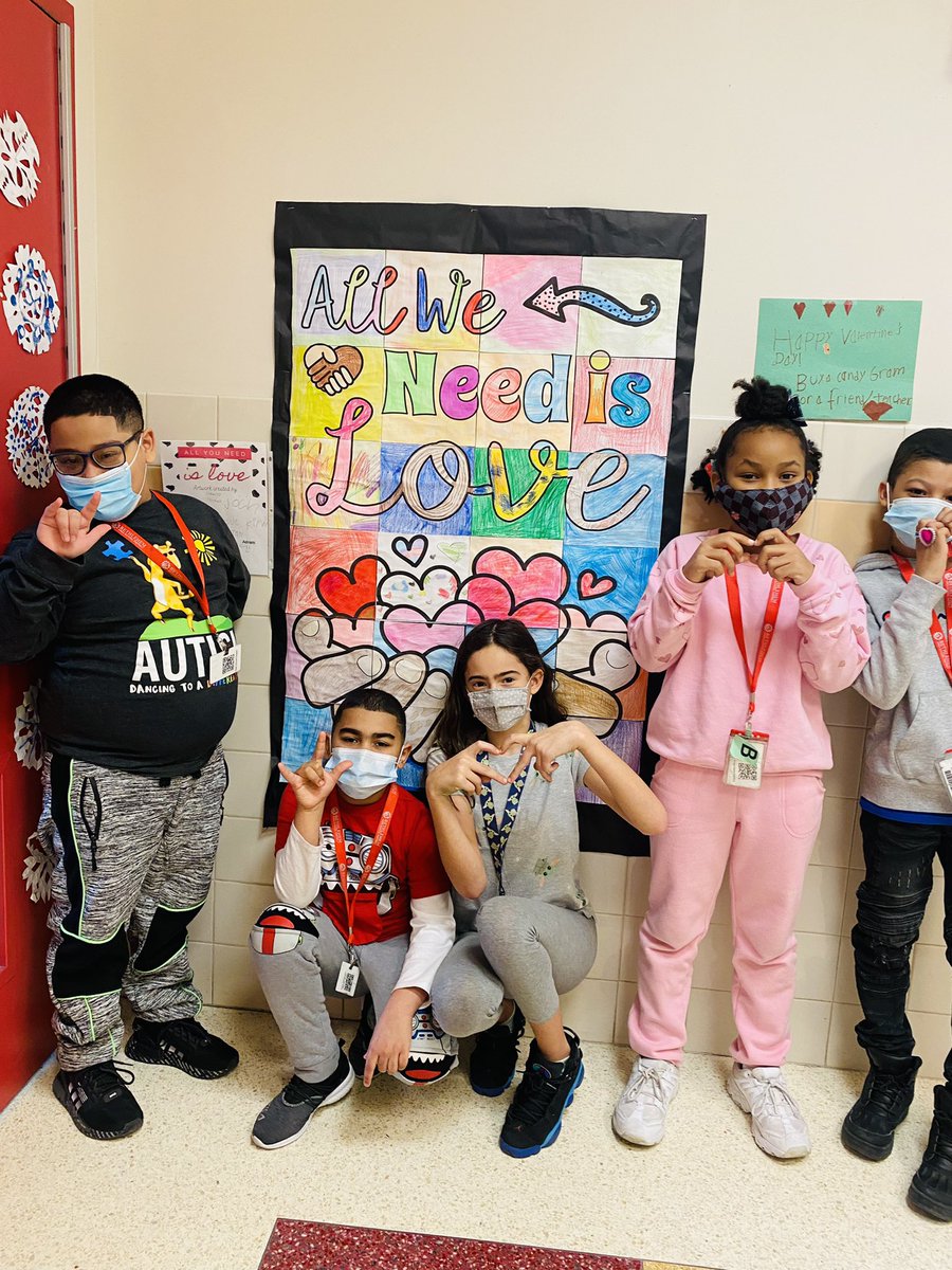 Collaboration poster completed by SUN Room students and their SUN buddies (not all students pictured). All we need is love… 💟#inclusion <a href="/DoneganBASD/">Donegan Elementary</a> <a href="/BethlehemAreaSD/">BASD</a>