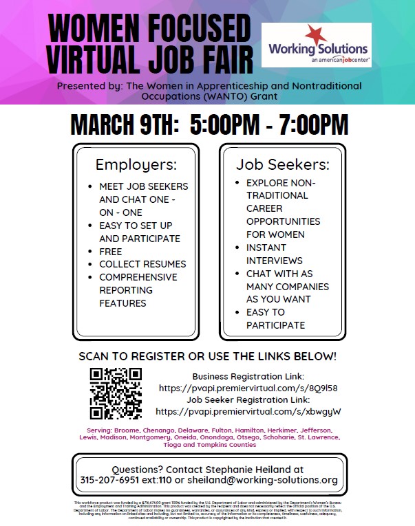 CSSWorkforceNY's tweet image. Join us for the  WANTO (Women in Apprenticeship and Nontraditional Occupations) Virtual Job Fair that will be held on Wednesday, March 9th, from 5pm to 7pm.