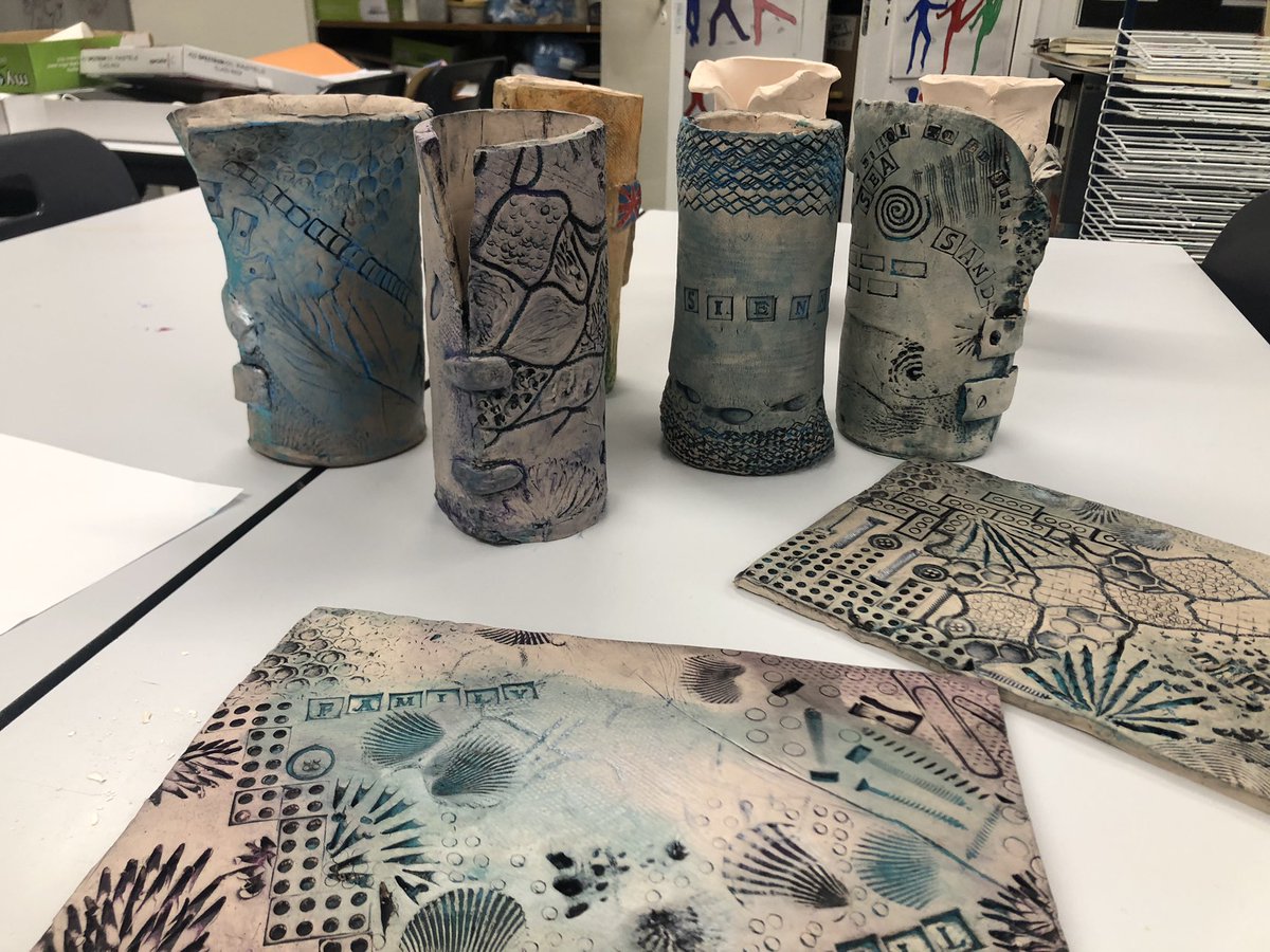 creativesv1's tweet photo. Fabulous ceramics from our Year 9 Creative Club students. Exploring mark- making and textures in clay https://t.co/VtVoAK7UUj