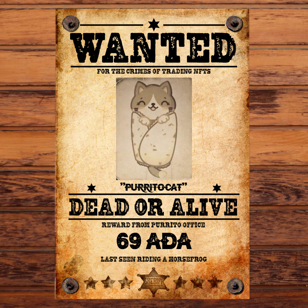 LolCNFT's tweet photo. Today in most wanted criminals featuring @PurritoCoin @EgonFX @bolognaflapjack @BrownNFT ! Careful #CardanoCommunity !!! #bountyhunters69 https://t.co/jBCeJdF49a