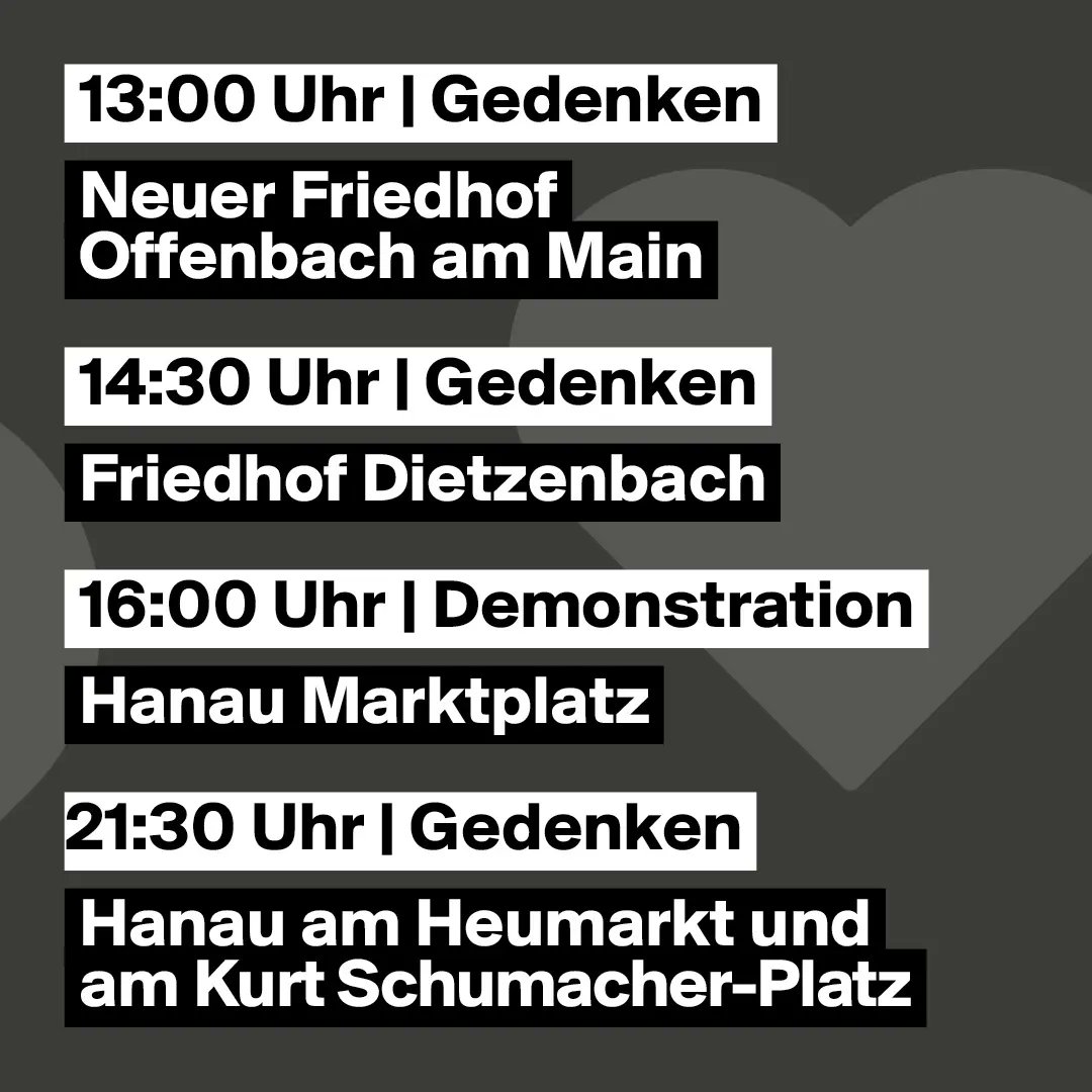 AschaffenburgIL's tweet photo. Für Erinnerung, Gerechtigkeit, Konsequenzen und Aufklärung! 
Kommt mit uns am Samstag nach Hanau
Zugtreffpunkt zur Demo um 14:45 Hbf Aschaffenburg 
#hanauistueberall #hanau1902 #saytheirnames https://t.co/JTtAVRyydr