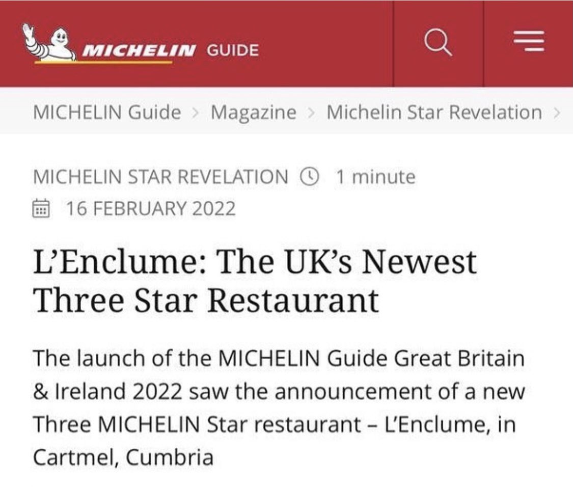 kjverity's tweet photo. CONGRATULATIONS @lenclume @simon_rogan . It has been a long time coming but thoroughly deserved. @MichelinGuideUK https://t.co/i8MOgBIISL