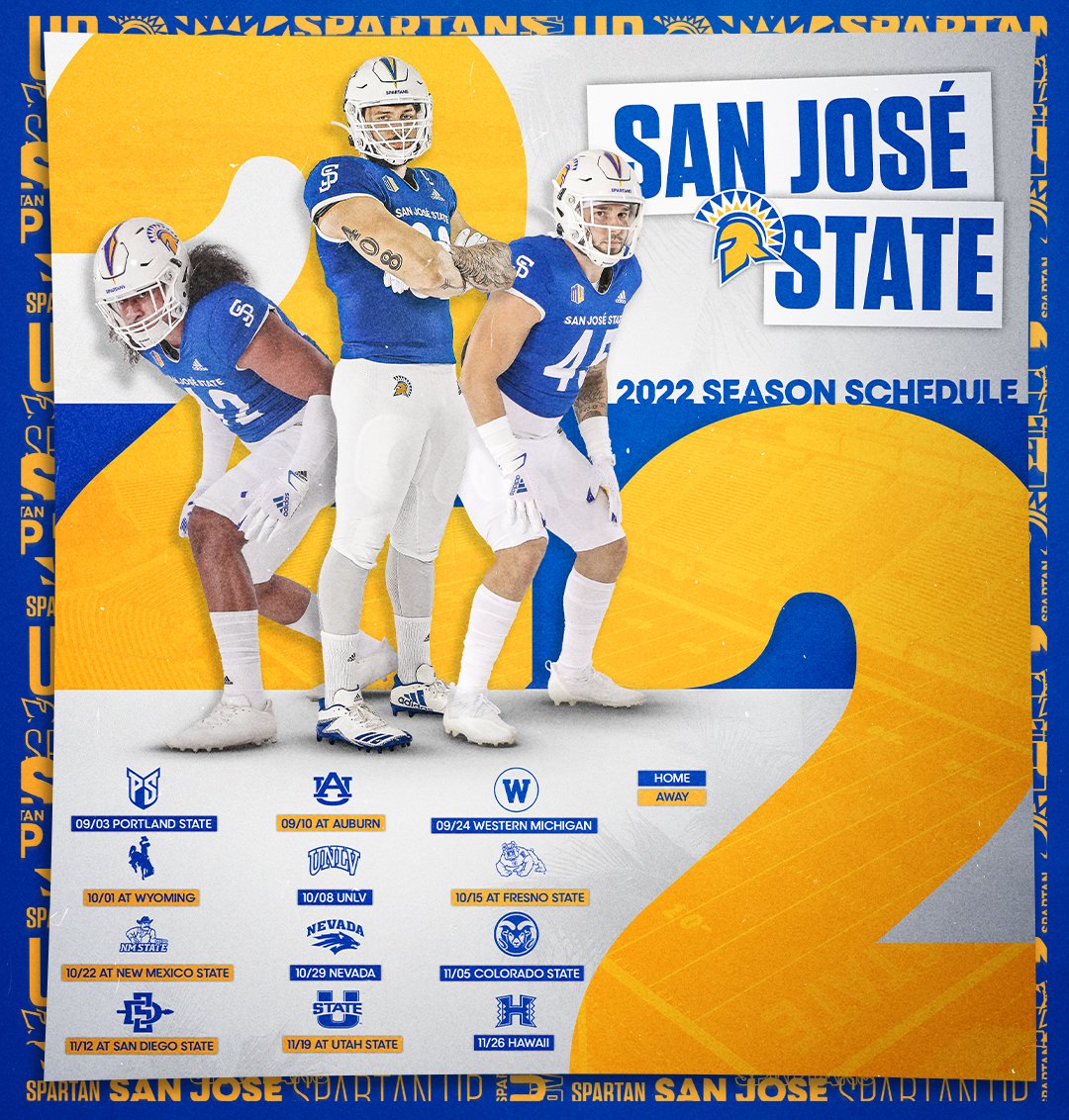 The 2022 San José State Football Schedule 📅 Lock in your season tickets now 🎟️🔒 Call or text 408.924.7589 (SJTX) 🔗 bit.ly/2022SJSUfb #SpartanUp | #ClimbTheMountain