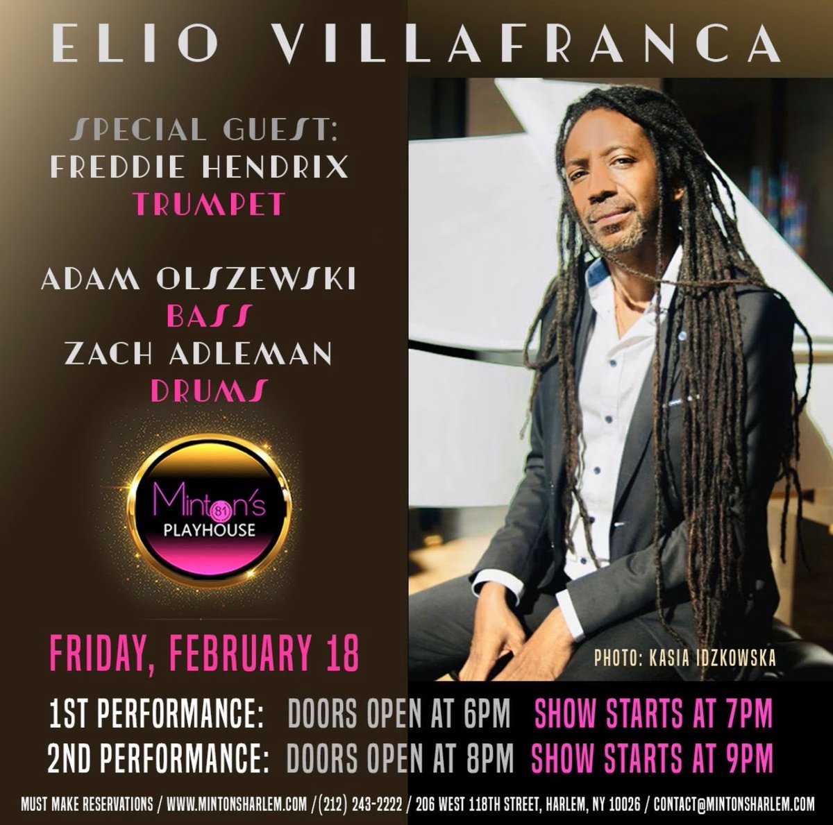 Don’t miss it!
This Friday Elio Villafranca Quartet at Minton’s 
Photo by Kasia Idzkowska 
#jazz #livemusic #afrocubanjazz #latinjazz #newmusic #theeliovillafrancaquartet #mintons #nyc #harlem