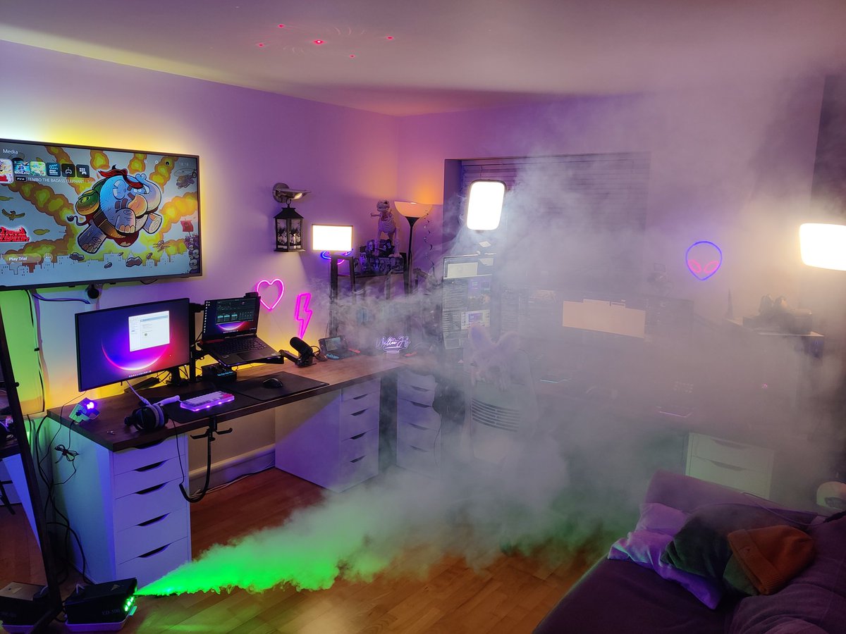 It's been a little while since I posted a setup photo and I've got new shelves and lights and stuff so figured why not share with you all. Guest setup complete with Alienware 240Hz monitor, Starlight-12 Phantom mouse and Go-XLR.