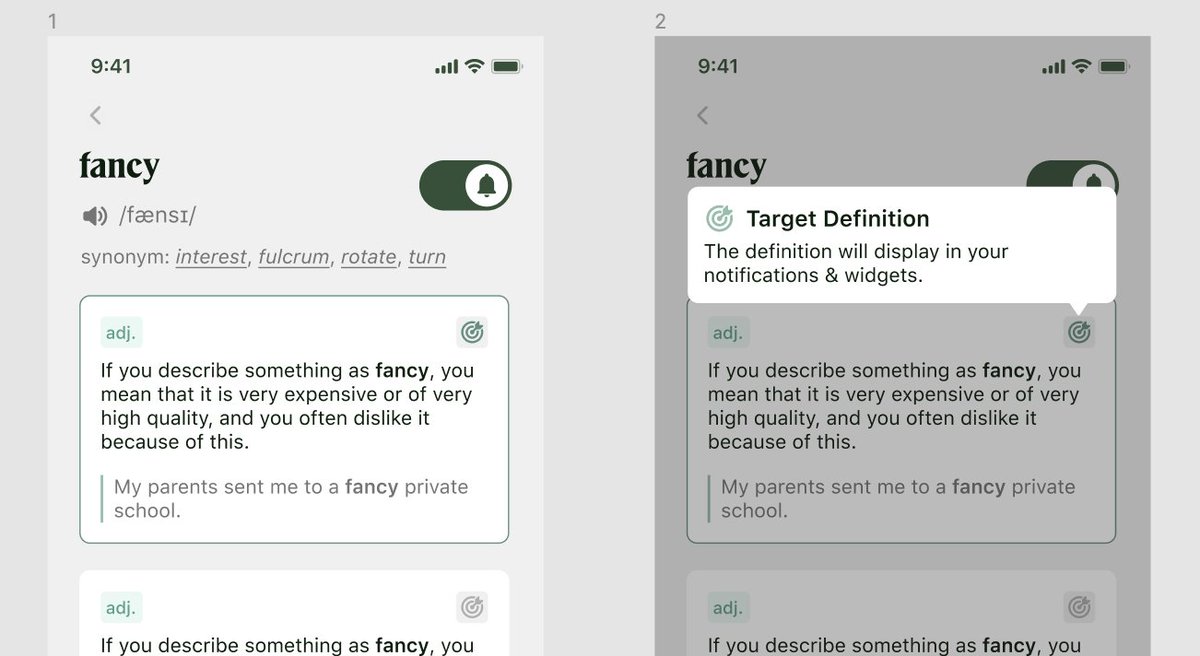 LockcardApp's tweet photo. As per popular request, you can now select a specific definition to learn, when there are several meanings for a word. 

What you select will appear in the notifications and the widget! https://t.co/3HtbqkyCYl