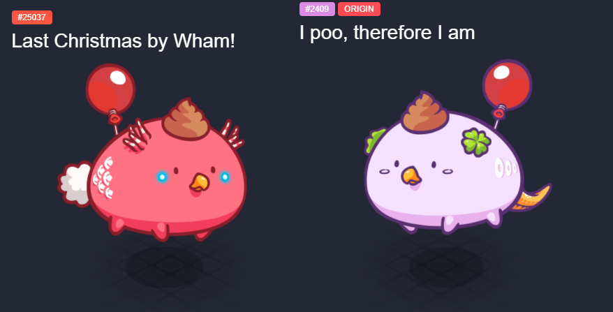 catdicax's tweet photo. The long lost unidentical twins are together at last! Can't wait to see what they will look like in @AxieInfinity Origin! 💞 https://t.co/Z8UYFeecu6