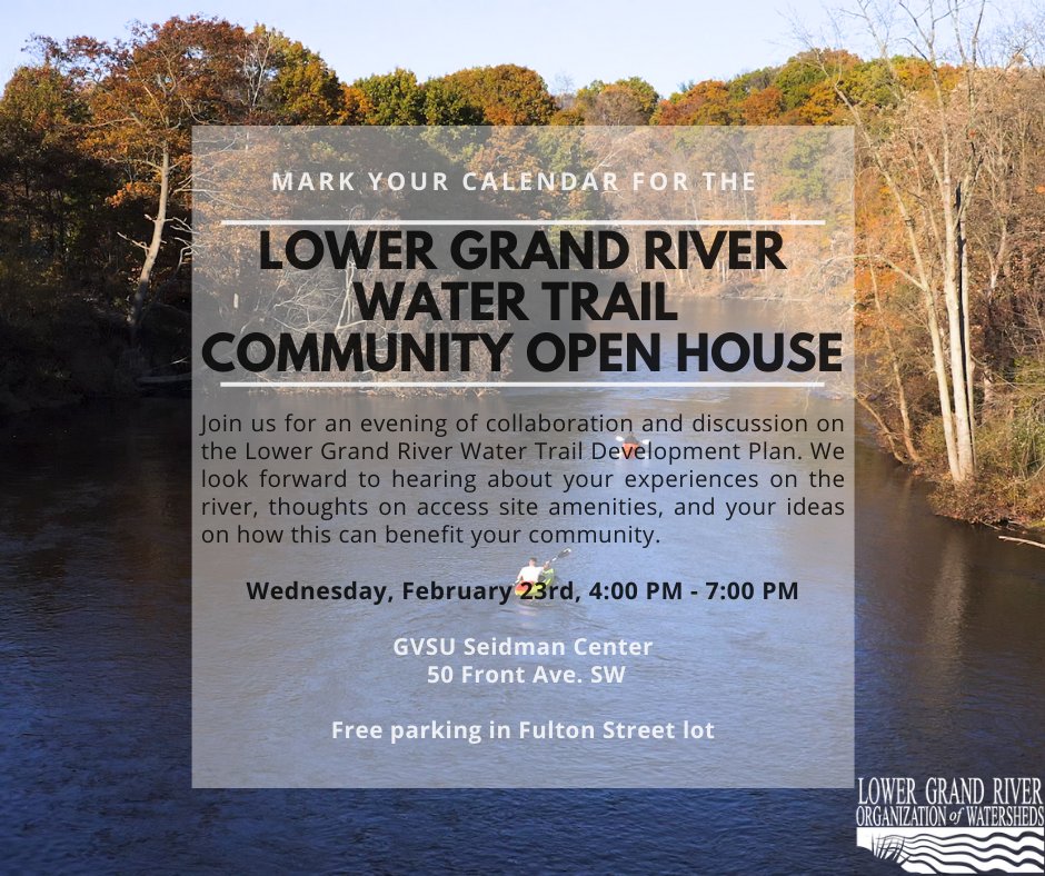 HMeyerson's tweet photo. C'mon down. This is a good place to find out more about the lower section water trail being planned: the put-ins, take outs, amenities and what's needed further to get state designation. The middle and upper section plans for  the Grand River are already in place. https://t.co/rSqUf6aiTK