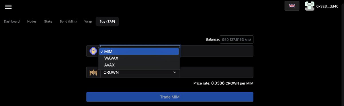 BlitzLabs_io's tweet photo. Did you know our ZAP feature now supports $MIM, $WAVAX, and $AVAX?

The ZAP feature allows you to buy $CROWN from @traderjoe_xyz with the required slippage applied. If you select $THRONE from the drop-down list, ZAP will buy $CROWN and automatically stake and wrap it for you. https://t.co/UAs9qmu35D