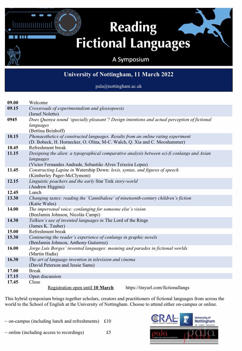 PeterJStockwell's tweet photo. We have a programme!
#FictLangs https://t.co/946lLNEbh5
