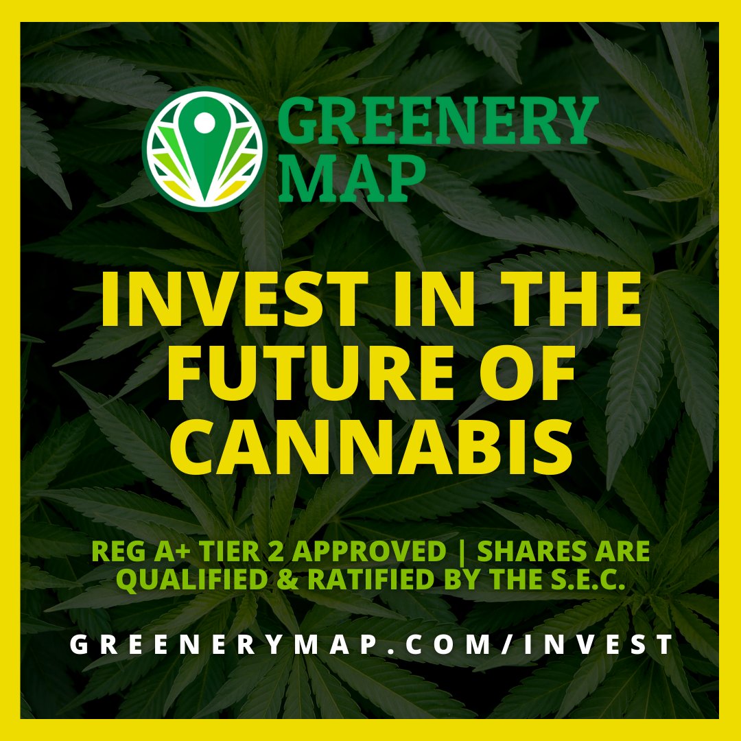 GreeneryMap's tweet image. Looking for a new investment? Greenery Map is Reg A+ Tier 2 approved and our shares are qualified and ratified by the SEC. 

greenerymap.com/invest/

#invest #investincannabis #investmentopportunity #rega #crowdfunding #cannabis #cannabislife #cbd #mmj