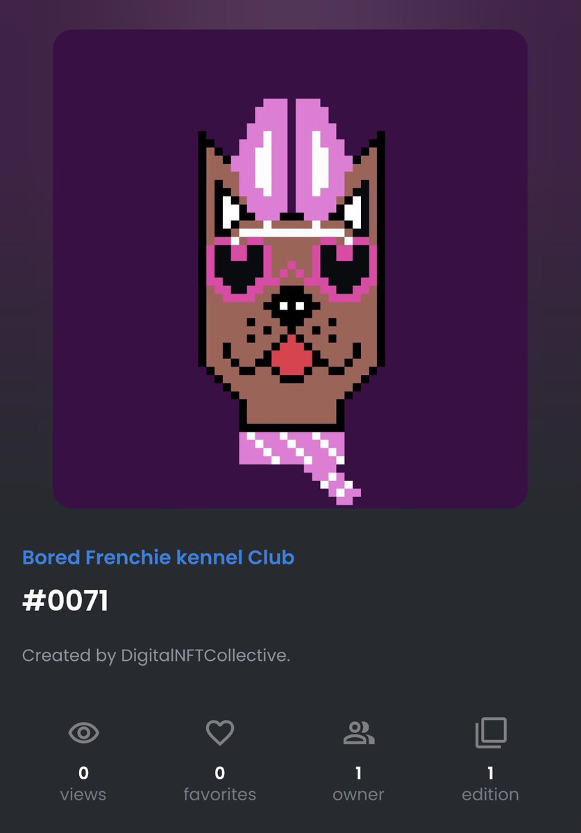 JUST NOW Minted!!!!
#0071 brown fur, dark purple background with hart sunglasses, bunny ears, tongue out, scarf. 

Available only at <a href="/opensea/">OpenSea</a>
opensea.io/collection/bor…

#NFT #NFTs #nftart #NFTartist #cryptocurrencies #opensea #OpenSeaNFT