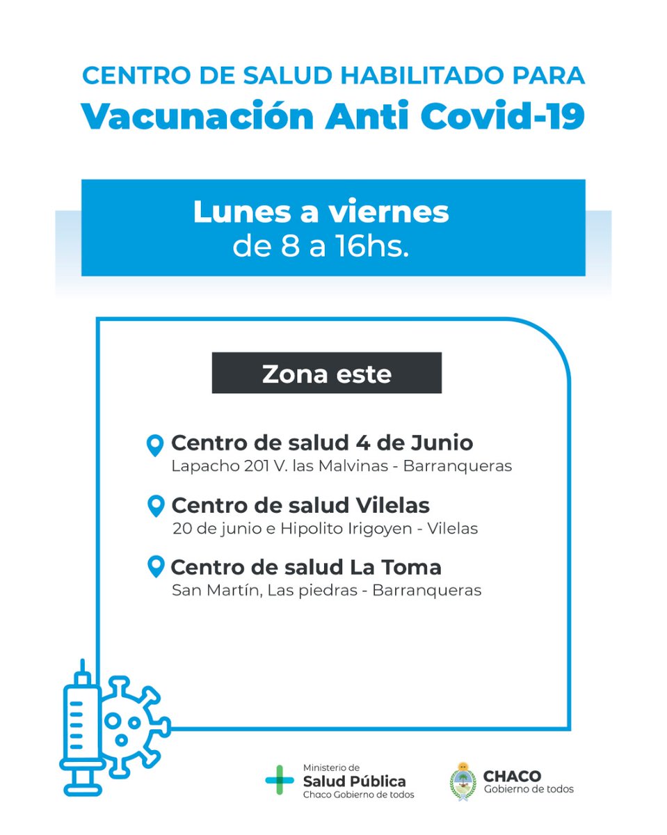 ChacoSalud's tweet photo. 😷 Centros de diagnóstico de COVID-19 habilitados durante esta semana en el Gran Resistencia.

#SaludPublica https://t.co/SAZWE9utCr