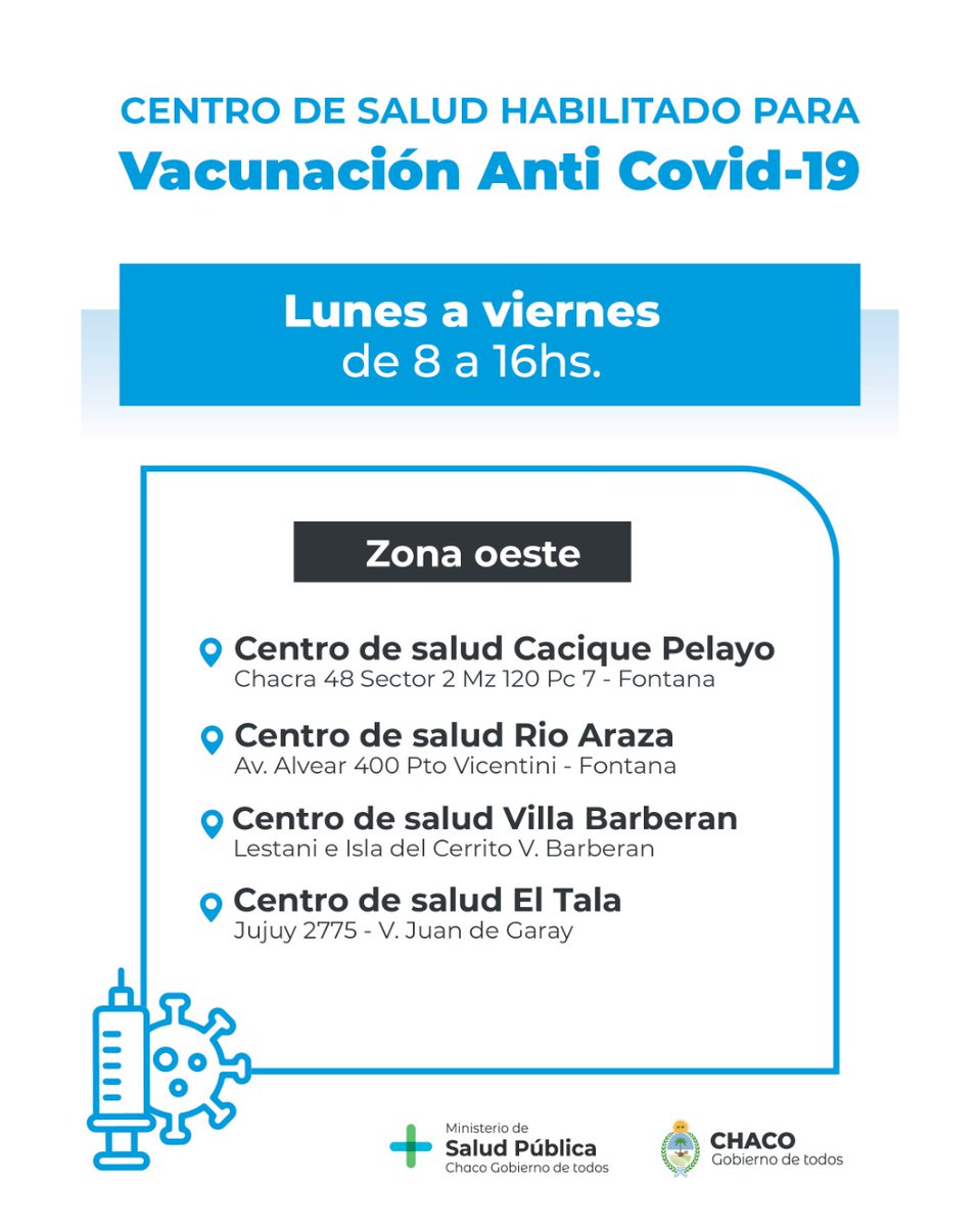 ChacoSalud's tweet photo. 😷 Centros de diagnóstico de COVID-19 habilitados durante esta semana en el Gran Resistencia.

#SaludPublica https://t.co/SAZWE9utCr