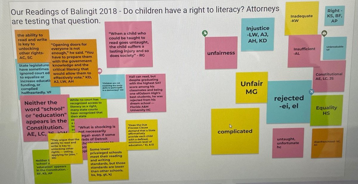 EmilyLinck1's tweet photo. During class today, we discussed quotes and themes of the article.We chose the term "Rejection" because many ideas from the school boards/constitution were rejected and so was the student from his college. In order for children to gain literacy skills, ideas need to be supported! https://t.co/mAMCZUnyfC