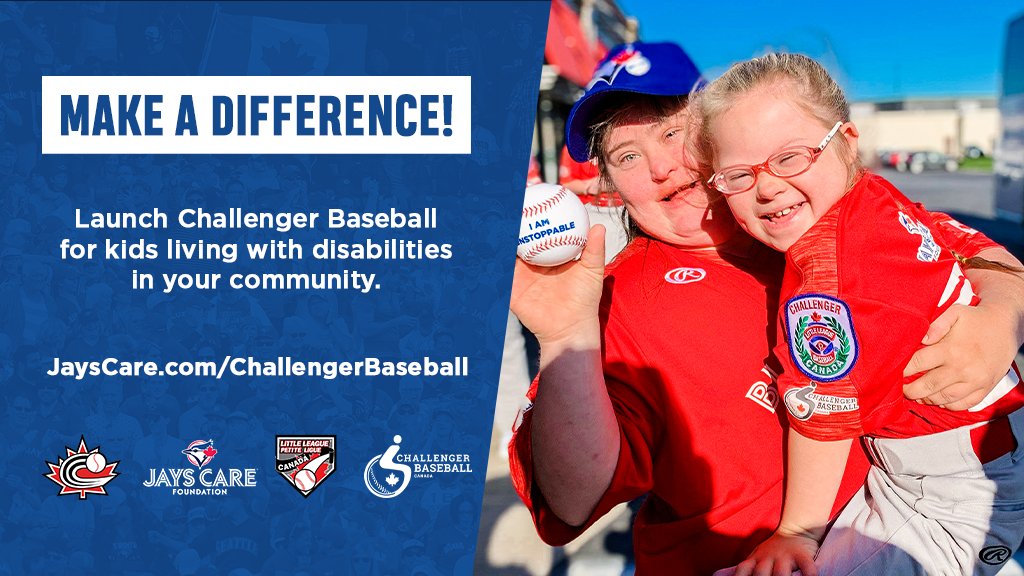 Little League Canada (@littleleaguecan) on Twitter photo Get ready to get active, get inspired, and change lives. #havefun #challengerbaseball #jayscare #playball
Team up with the <a href="/JaysCare/">Jays Care Foundation</a> to leave a legacy, and make an impact on youth with disabilities in your community.
Sign up for an info session today! mlb.com/bluejays/commu… Get ready to get active, get inspired, and change lives. #havefun #challengerbaseball #jayscare #playball
Team up with the <a href="/JaysCare/">Jays Care Foundation</a> to leave a legacy, and make an impact on youth with disabilities in your community.
Sign up for an info session today! mlb.com/bluejays/commu…